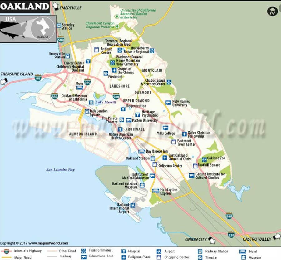 Oakland City Map California USA